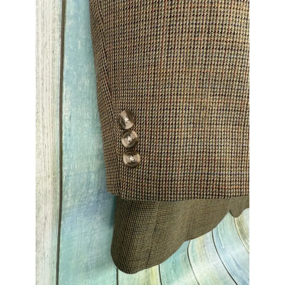 Alan Flusser Lambswool Blazer Jacket Size 42R Brown Tan Plaid Houndstooth
